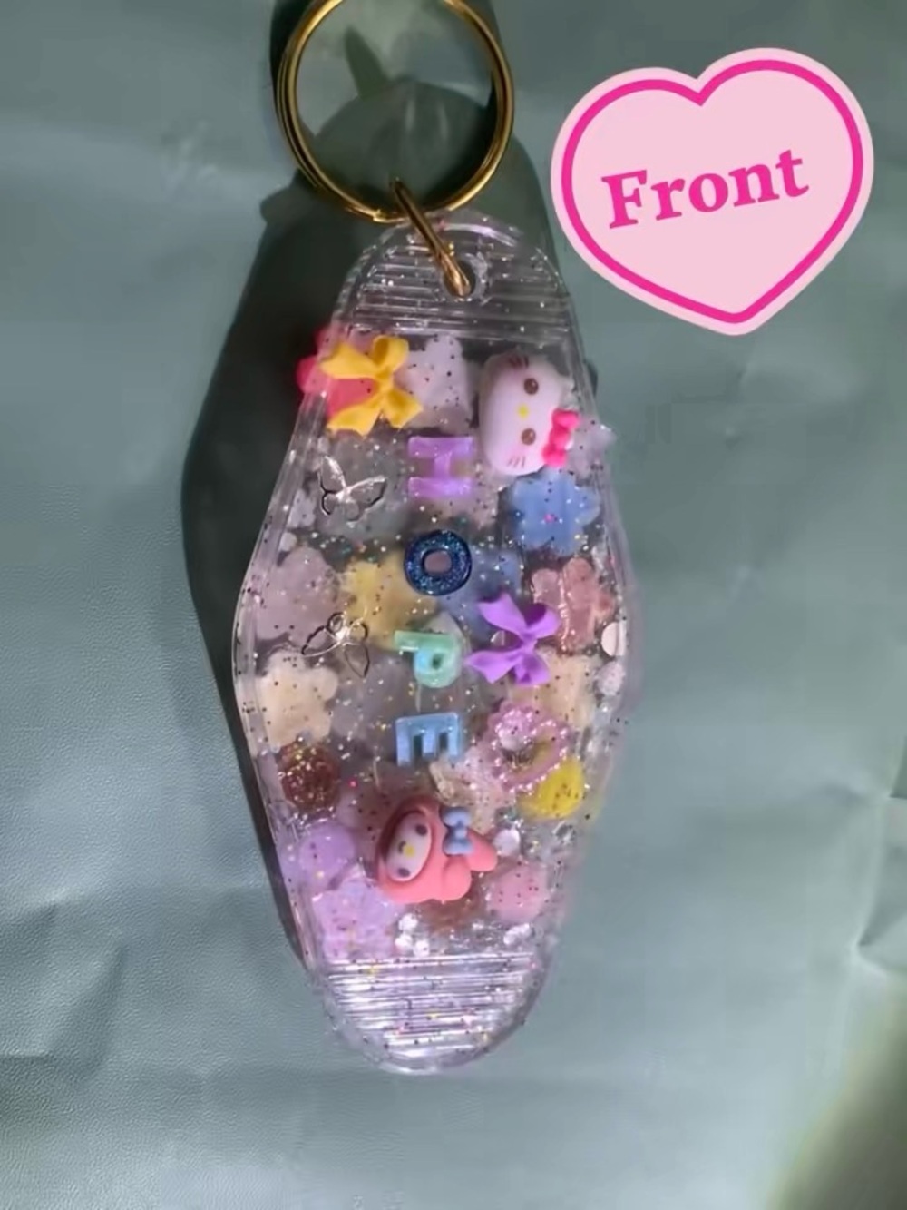 Cute Pink Glitter Key & Card Holder Keychain - Pastel Charm Design